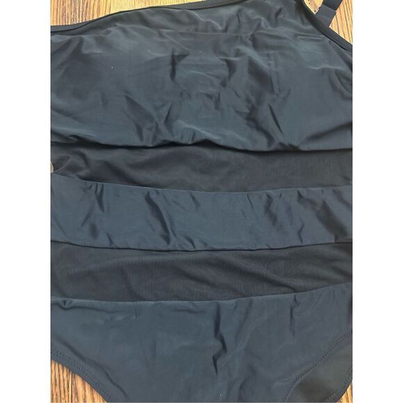 Blooming Jelly Black Sheer Panels One Shoulder Slimming One Piece Swimsuit XL - Picture 3 of 4